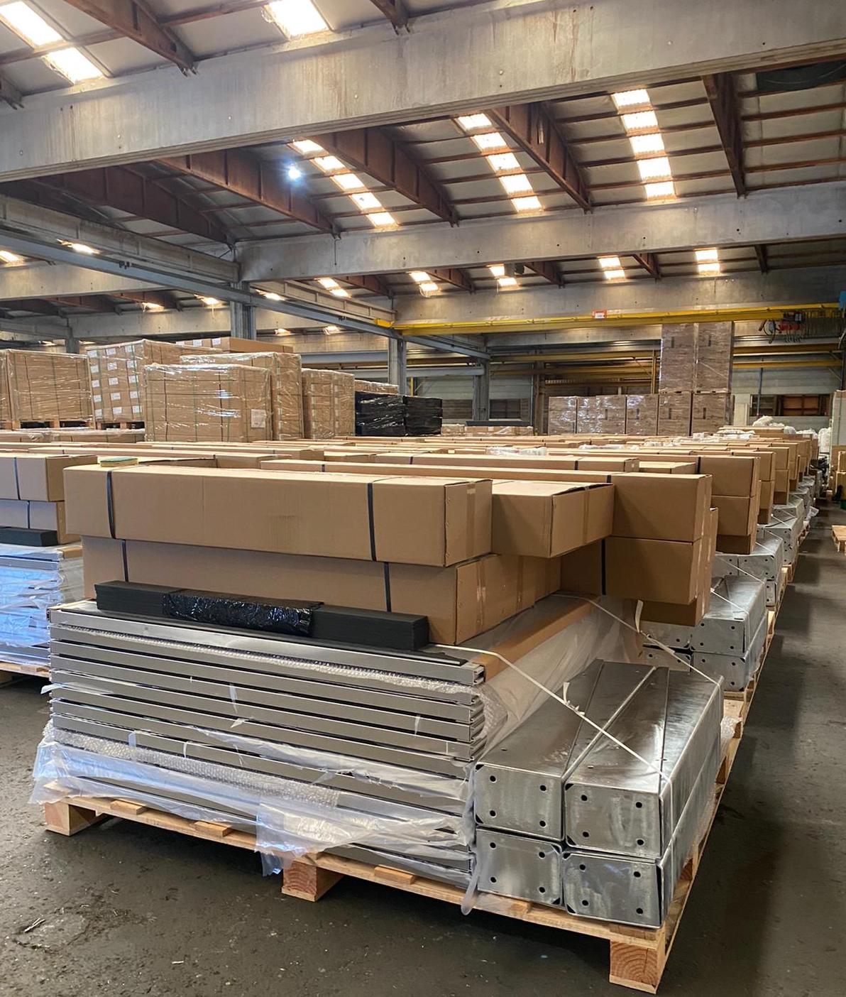 View of a warehouse with a focus on a pallet and its different elements