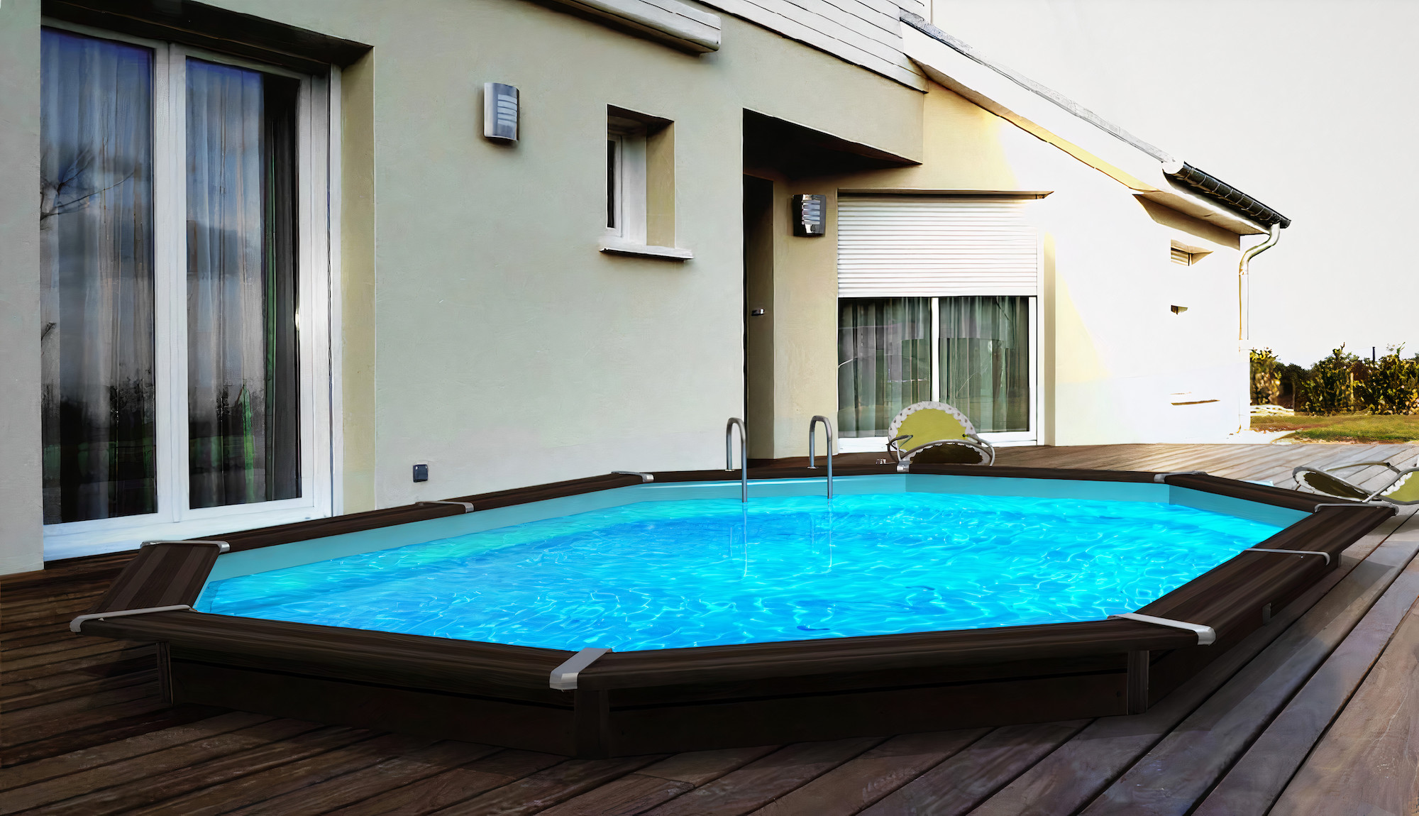 Semi inground orthogonal pool inscribed in a terrace